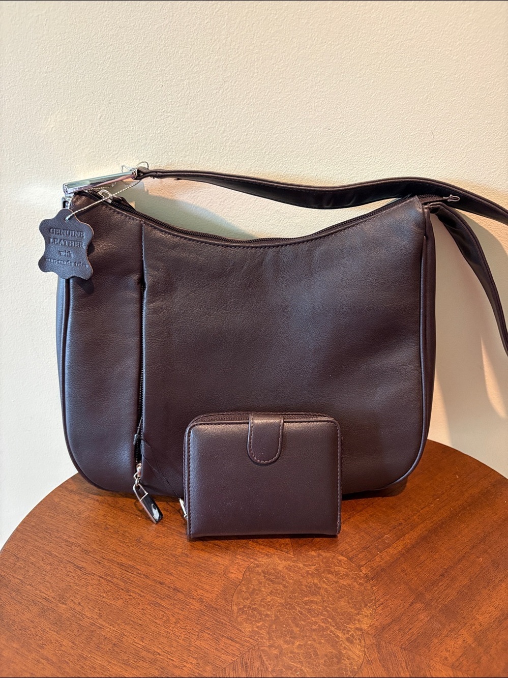 Worthington Shoulder Bag Classic Leather/man-made trim very dark brown black
